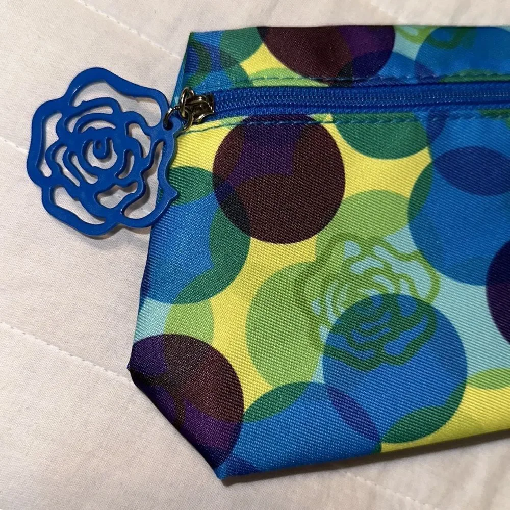 Lancome Paris Green Blue Yellow Purple Floral Circles Make up Cosmetic Zip Bag